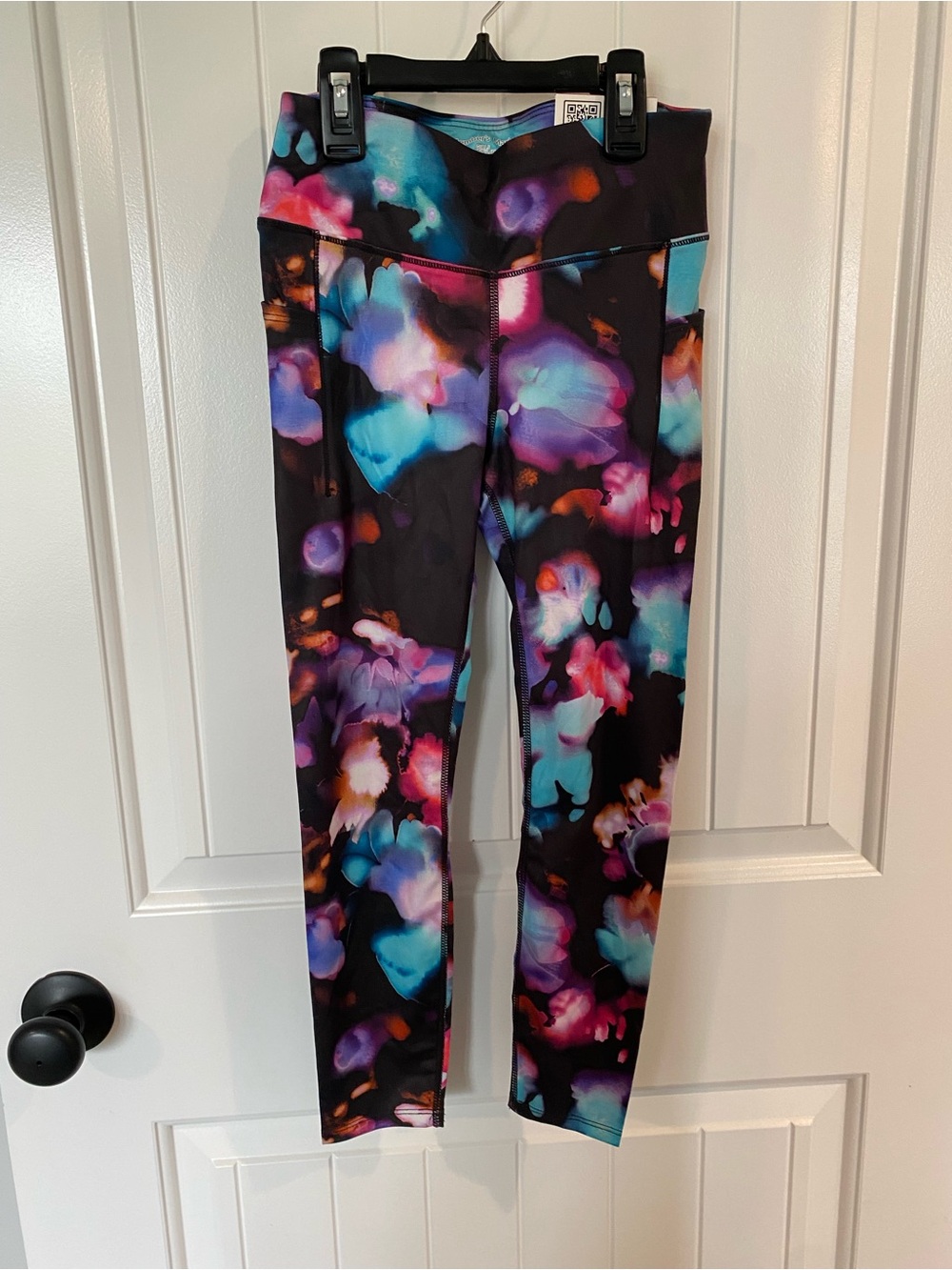 Girls' Multicolor Floral Tie-Dye Active Leggings - Black Base